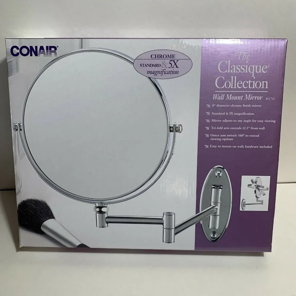 Conair Classique Standard Wall Mount Mirror with 5x Magnification, Chrome Finish